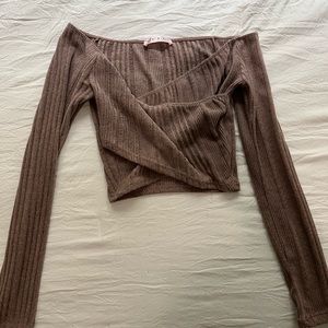 Tan Off The Shoulder Sweater